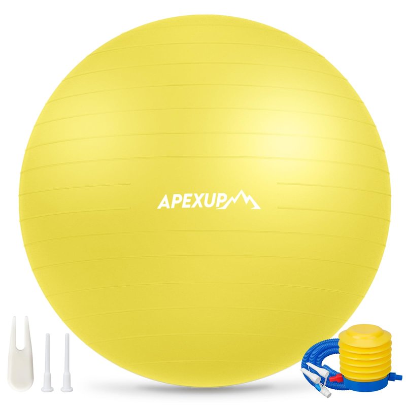 APEXUP Yoga Ball, 660 lbs Anti-Burst Exercise Ball with Pump, 5 Sizes (XL (27"~30") 75cm, Yellow)