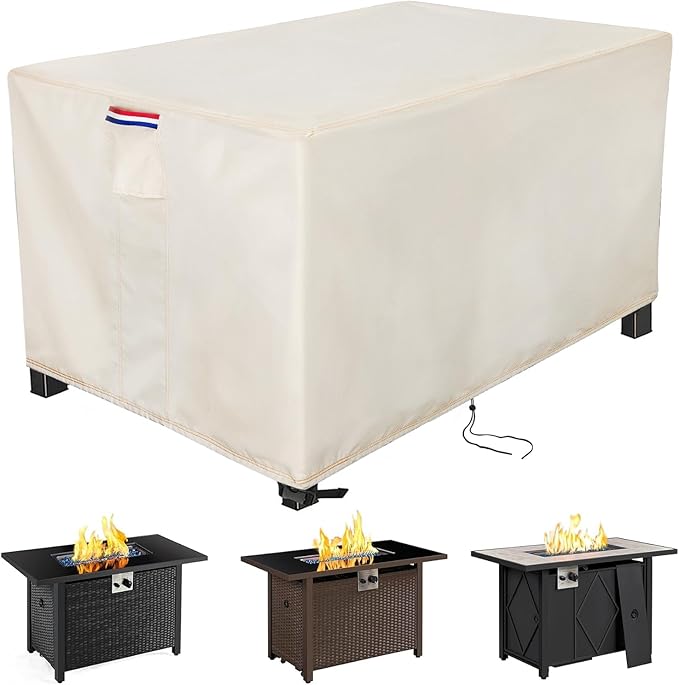 Youlvy Fire Pit Cover Rectangular 60 Inch - Waterproof Outdoor Fire Table Cover Rectangle Heavy Duty, 600D Patio Propane Gas Firepit Cover Rectangular Tear Weather Resistant - 60 x 30 x 12 Inch Beige