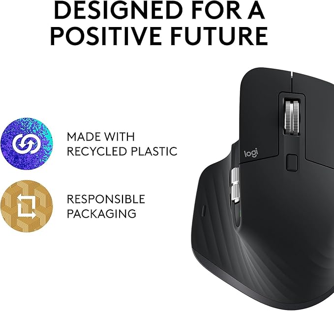 Logitech MX Master 3S - Wireless Performance Mouse with Ultra-Fast Scrolling, Ergo, 8K DPI, Track on Glass, Quiet Clicks, USB-C, Bluetooth, Windows, Linux, Chrome (Black)