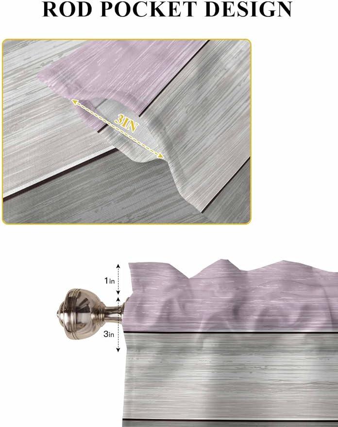 Country Wood Board Gray Purple Window Valance Curtains, Farmhouse Gradient