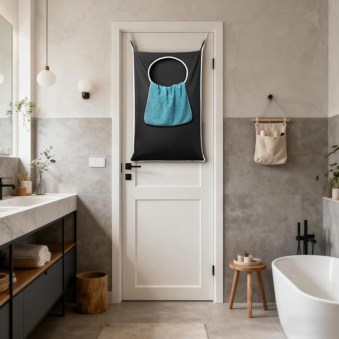 2 Pack XL Hanging Laundry Hamper, Extra Large Tear-Resistant Door Organizer with 2 Hook Types, Space-Saving Laundry Bag (36.5" x 22", Black)