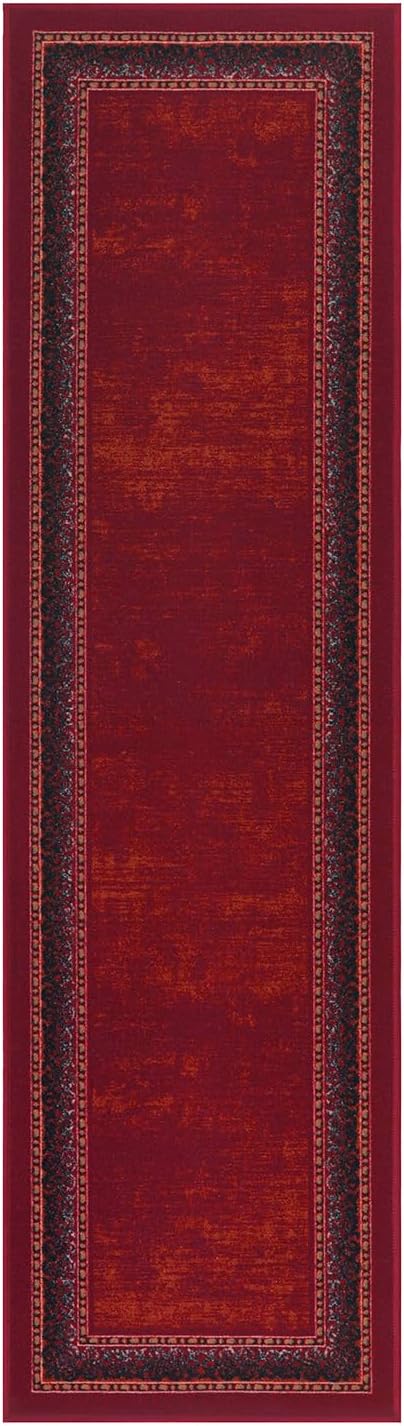 Antep Rugs Alfombras Bordered Modern 2x5 Non-Slip (Non-Skid) Low Pile Rubber Backing Kitchen Area Runner Rug (Maroon Red, 2' x 5')