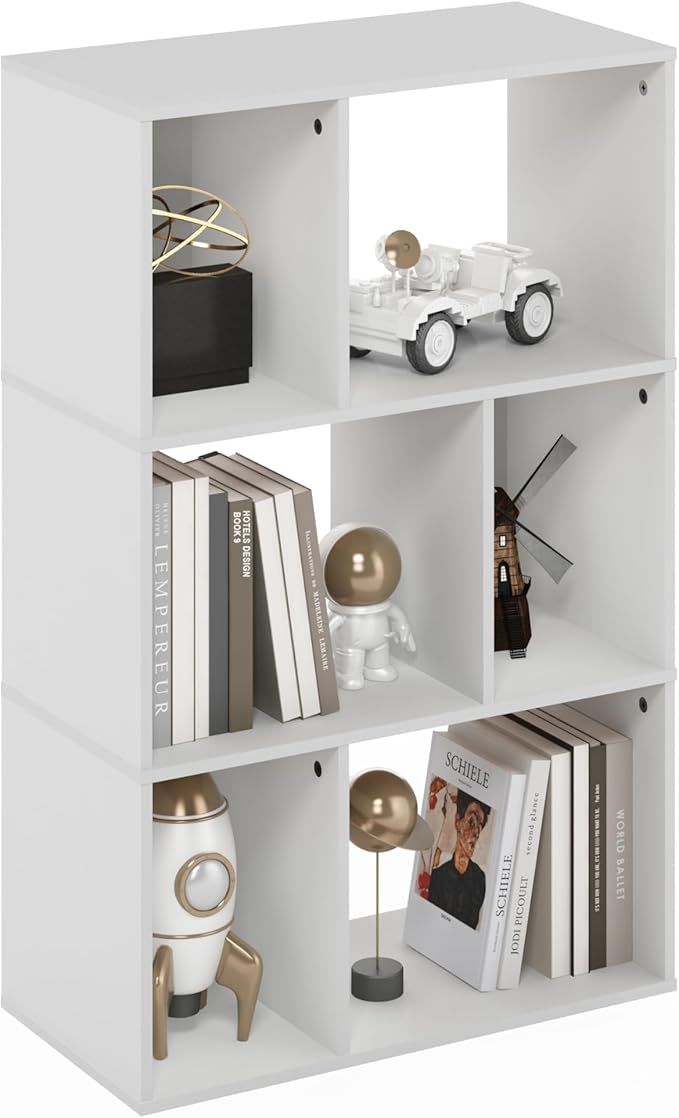 Furinno DALY Book Shelf, 6-Cube Bookshelf, Cube Storage Organizer Bookcase with Irregular Compartments, 11.7 x 23.6 x 36.8, for Living Room, Bedroom, Home Office, White