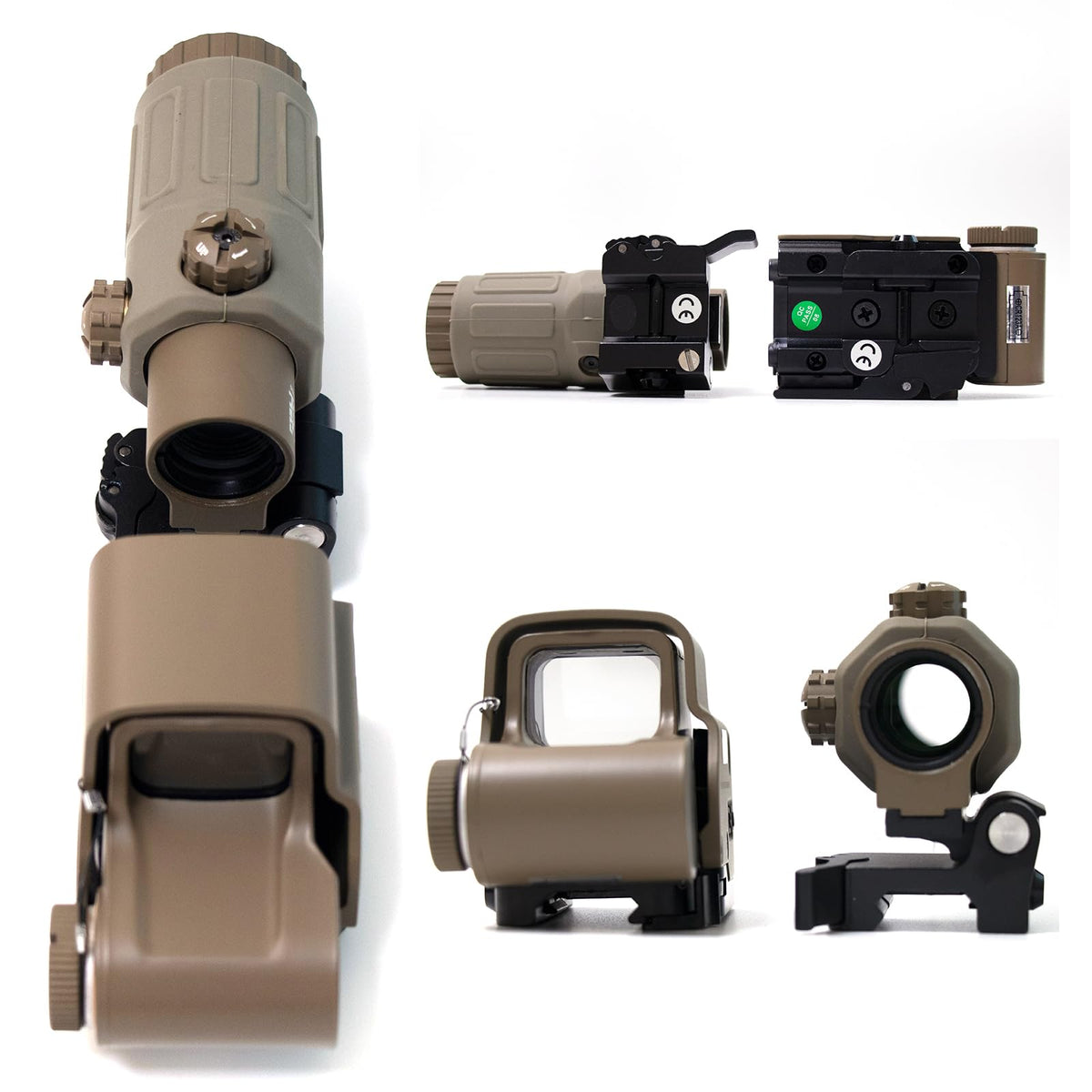 Bravary 558 G33 Holographic Sight Magnifier Combo for Airsoft Red & Green Dot Holographic Reflex Sight Scope w/ G33 3X Magnifier Combo Built-in Flip QD Mount