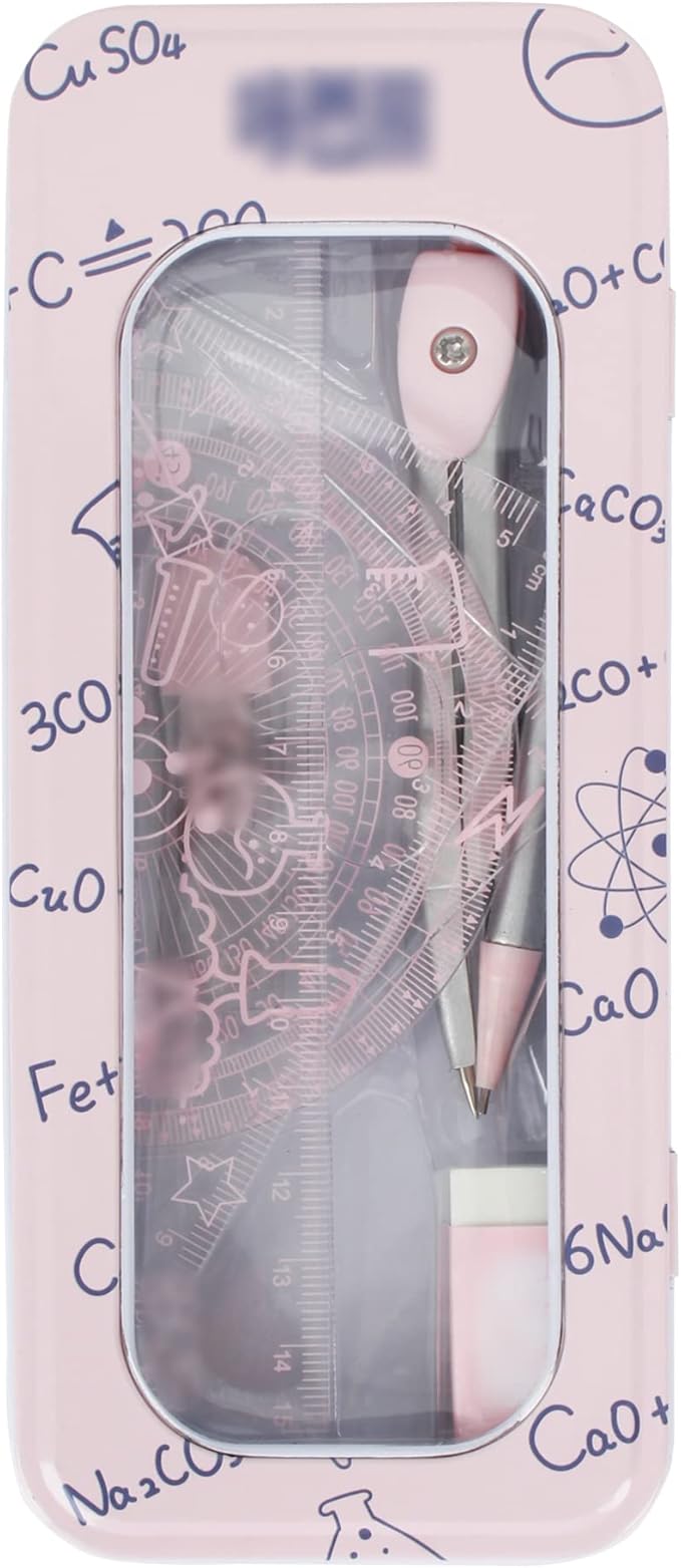 LABANCA 8 Pcs Compass Set with Protractor Rulers Pencil for Math Geometry (06970Pink)