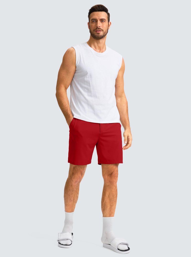 G Gradual Men's Casual Shorts 7" Lightweight Golf Shorts for Men Stretch with 3 Pockets Quick Dry Breathable Work Shorts Red