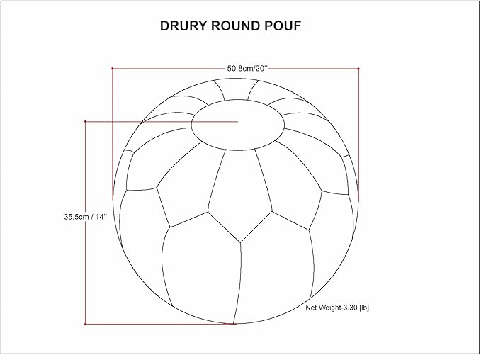 SIMPLIHOME Drury Boho Round Pouf in Teal Patterened Genuine Leather for the Living Room, Bedroom and Kids Room