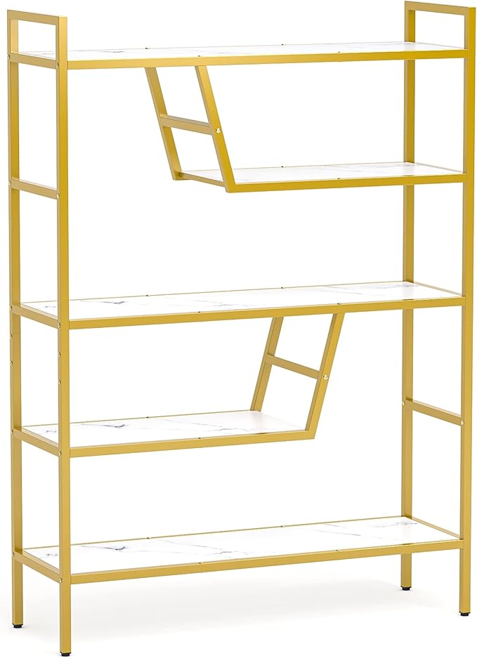 Teraves 5-Tier Adjustable Bookshelf Wood Bookcase with Metal Frame Book Shelf Organizer for Living Room/Bedroom/Study Room,46 Variants
