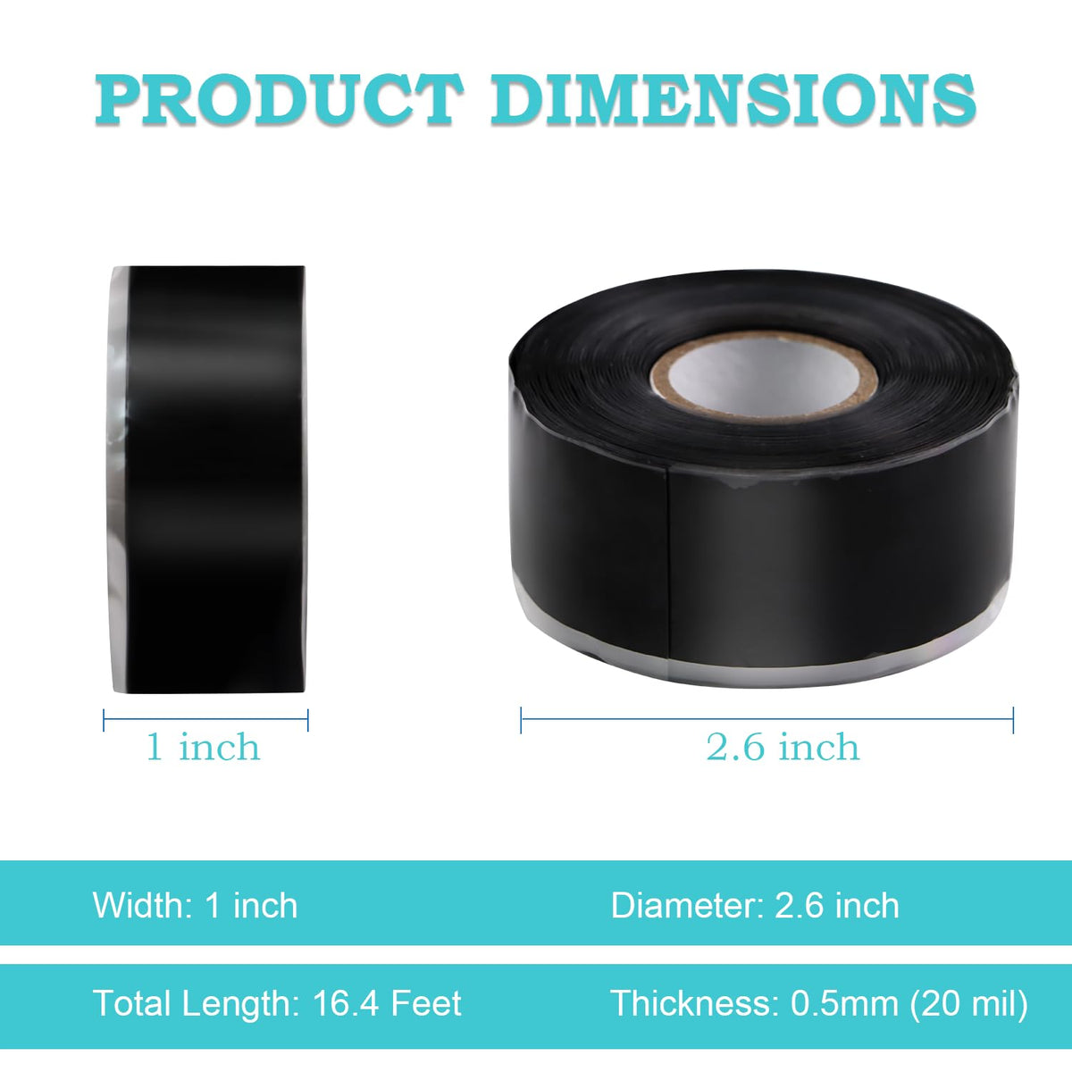 PackYard Self Fusing Silicone Tape 1 in x 16.4' Black Waterproof Rubber Leak Proof Sealing Silicone Rubber Self-amalgamating Tape for Emergency Hot and Cold Water Pipe Repairs and Tool Fixation