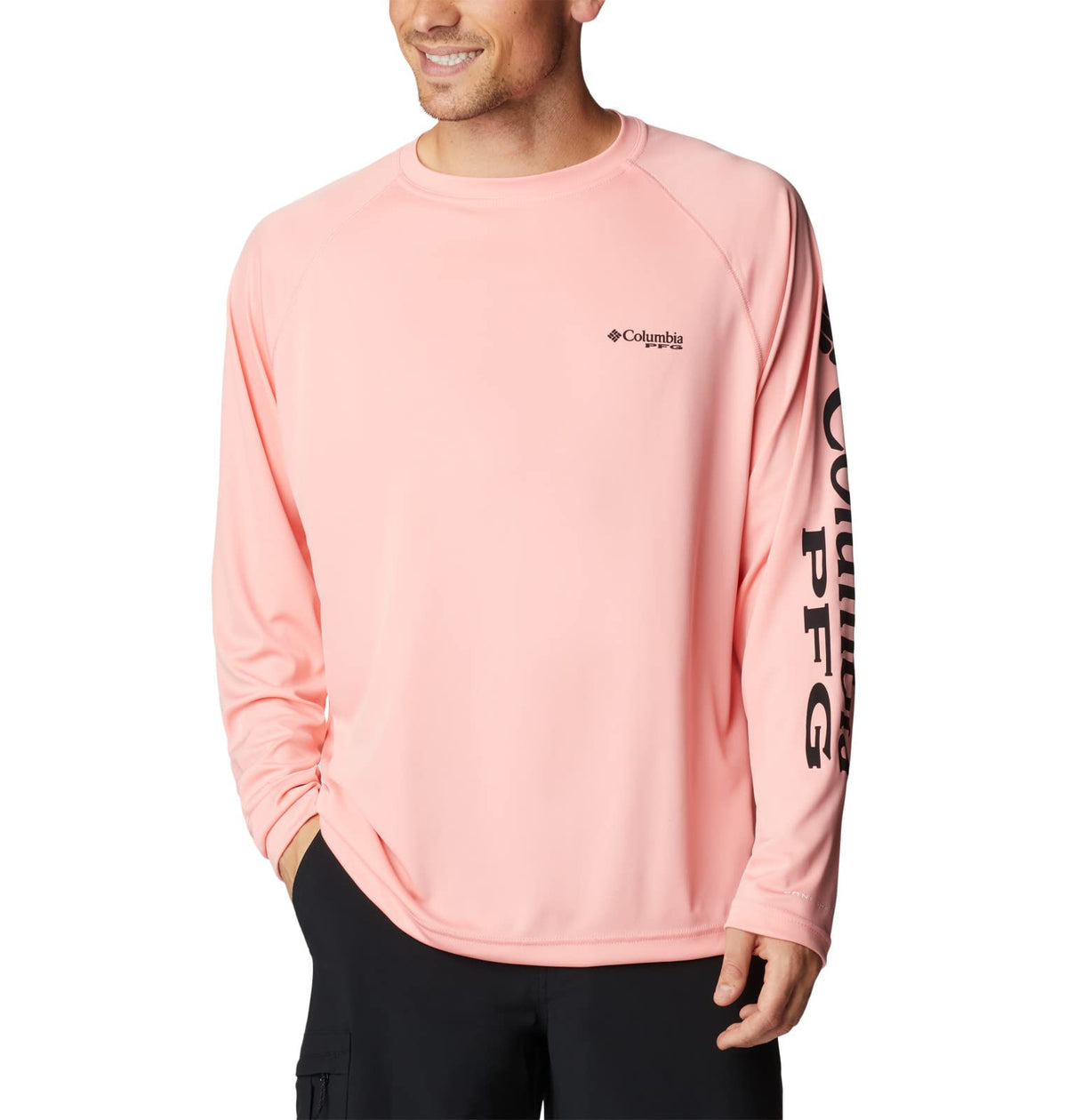 Columbia Men's Terminal Tackle Long Sleeve Fishing Shirt, Sorbet/Black Logo, X-Large