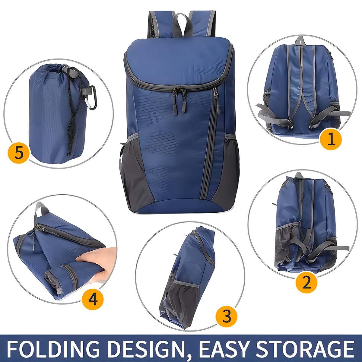 AUUEYY Portable Foldable Backpack Folding Mountaineering Bag, Ultralight Outdoor Cycling Rucksack, Travel Hiking Knapsack (Orange)