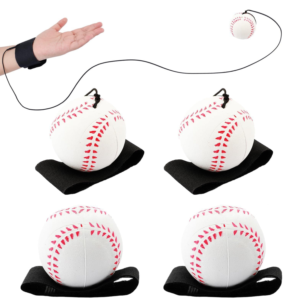 SAYAYA 4 PCS Wrist Return Ball on a String 2.36 Inches Rebound Sport Balls with Elastic Strap Baseball Soccer Tennis Practice Party Favors, Wrist Exercise and Fun Play for Kids & Adults