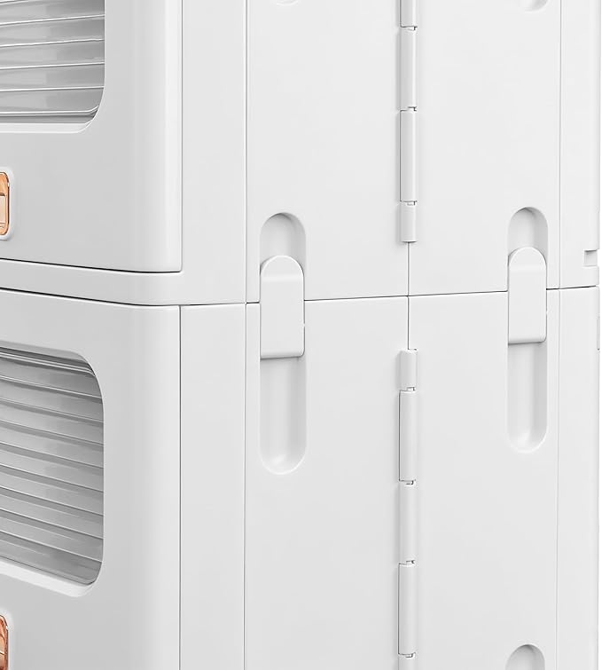 VECELO Storage Cabinet with Drawer, Pull-Out Stackable Bins with Wheels, Waterproof Modular Organizer, Multi-Tier Closet Storage for Bedroom, Living Room & Bathroom, Medium 2-Tier
