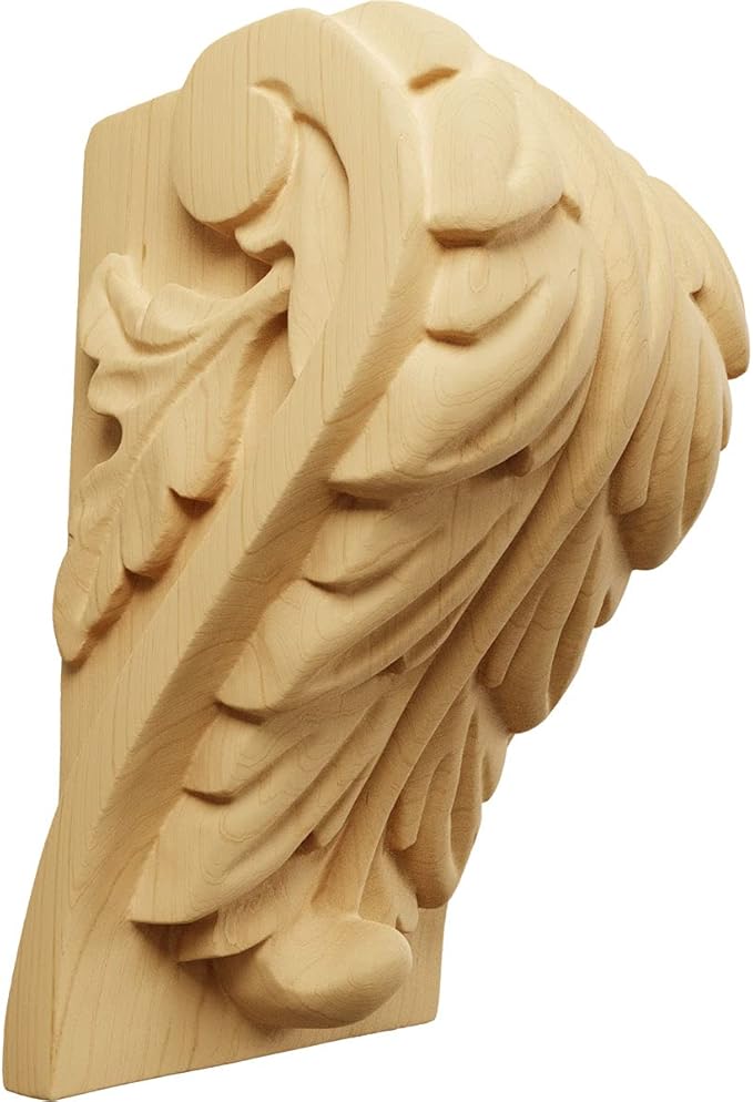 Ekena Millwork CORW04X03X06BAAL Large Acanthus Leaf Block Wood Corbels, 3 3/4"W x 3 1/4"D x 6"H, Alder