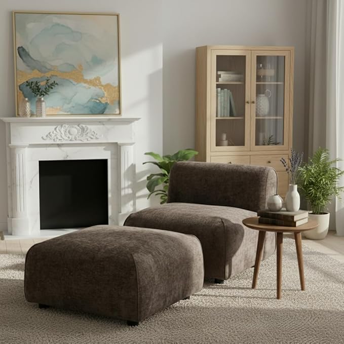 Christopher Knight Home Milio Modern Accent Chair with Ottoman Foot Rest, Wooden Frame Club Chair and Ottoman, Comfy Living Room Lounge Chair with Coffee Table, Single Sofa and Footstools, Brown
