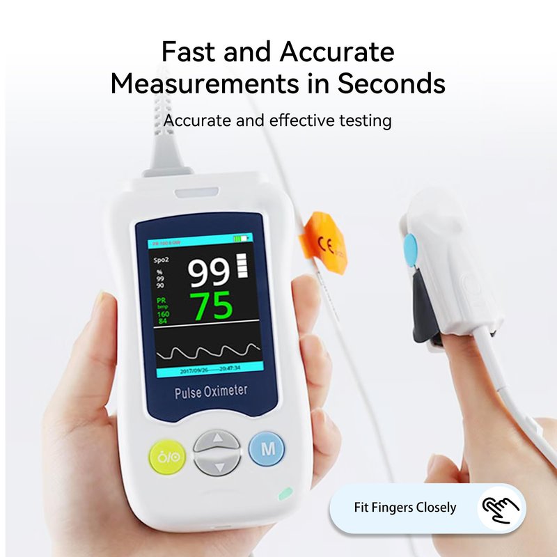 Continuous Pulse Oximeter Fingertip, Medical Grade Accuracy Fast Reading SpO2 Pulse Rate Blood Oxygen Saturation Monitor Handheld 500 Data Storage Overnight Pulse Oximeters with Adjustable Alarm
