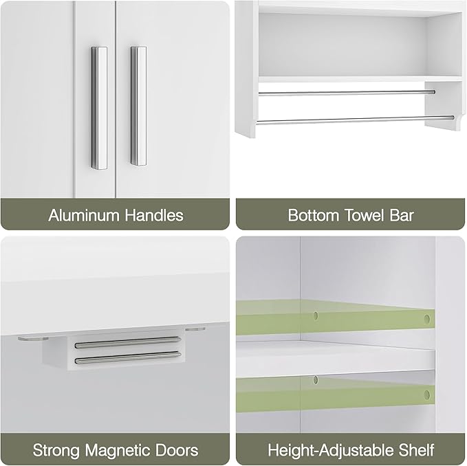 VECELO Bathroom Wall Cabinet, Wall Mounted Medicine Cabinet, Space Saver Storage Cabinet with Towel Bar for Bathroom Laundry Room Kitchen