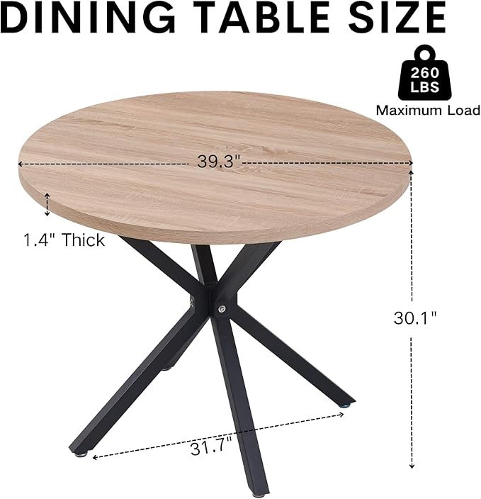 39" Round Dining Table Set for 4, Mid Century Kitchen Table with 4 Faux Leather Dining Chairs for Apartment Living Room Space Saving