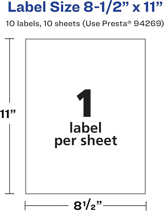Avery Matte Clear Rectangle Sticker Sheets, 8.5" x 11", 10 Matte Clear Labels, Laser/Inkjet Printable Labels