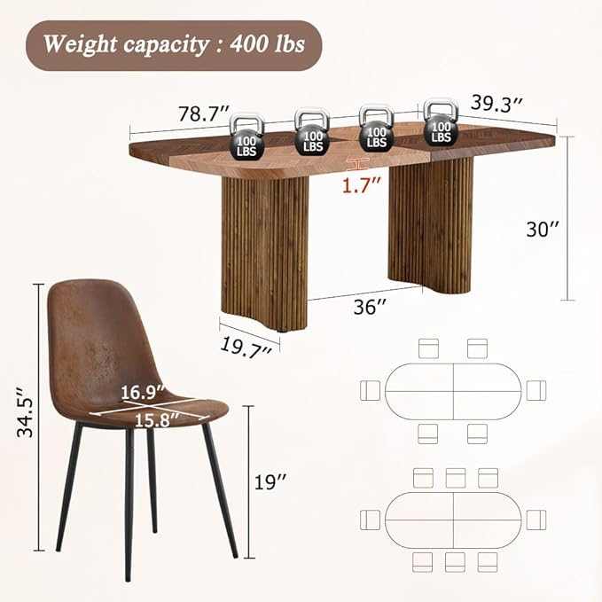 79" Large Dining Table Set for 10, Modern Farmhouse Dining Room Table Set with 1.7" Thick Two-Tone Wood Top, Sculpted Wave Legs & 10 Suede Upholstered Chairs, Wooden Kitchen Table Set for Living Room