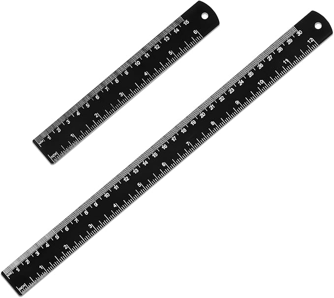 2 Pack Metal Ruler Set Dual Scale Metric Imperial Straight Edge Rule Edge-to-Edge Measuring Black Ruler with Centimeters Millimeters Inches for Home Office Drafting Geometry Crafting Drawing