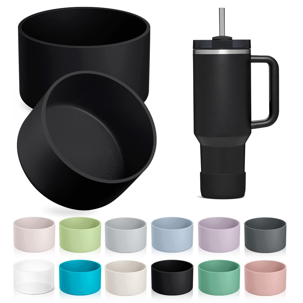 KTKUDY 2-Pack Silicone Boot for Stanley Tumbler 40 oz 30 oz 20 oz & Hydro Flask 12-24 oz - Cup Boot Fit Select Yeti, Simple Modern, Owala Water Bottle - Bottom Cover Accessories