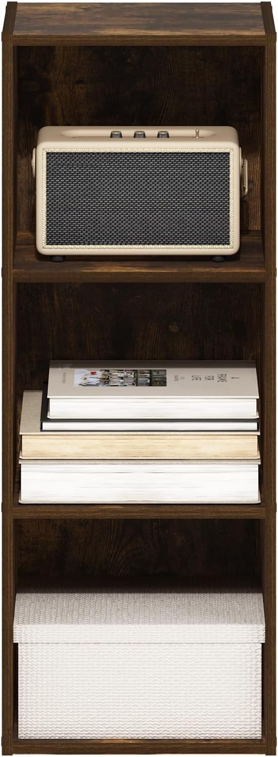 Furinno PASIR Book Shelf, 3-Tier Bookshelf, Bookcase with Open Shelves, 9 x 12 x 32, for Living Room, Bedroom, Home Office, Amber Pine