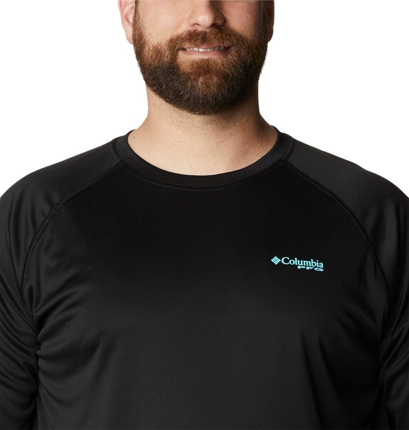 Columbia Men's PFG Terminal Tackle Long Sleeve Fishing Shirt, Black/Gulf Stream Logo, 5X Tall