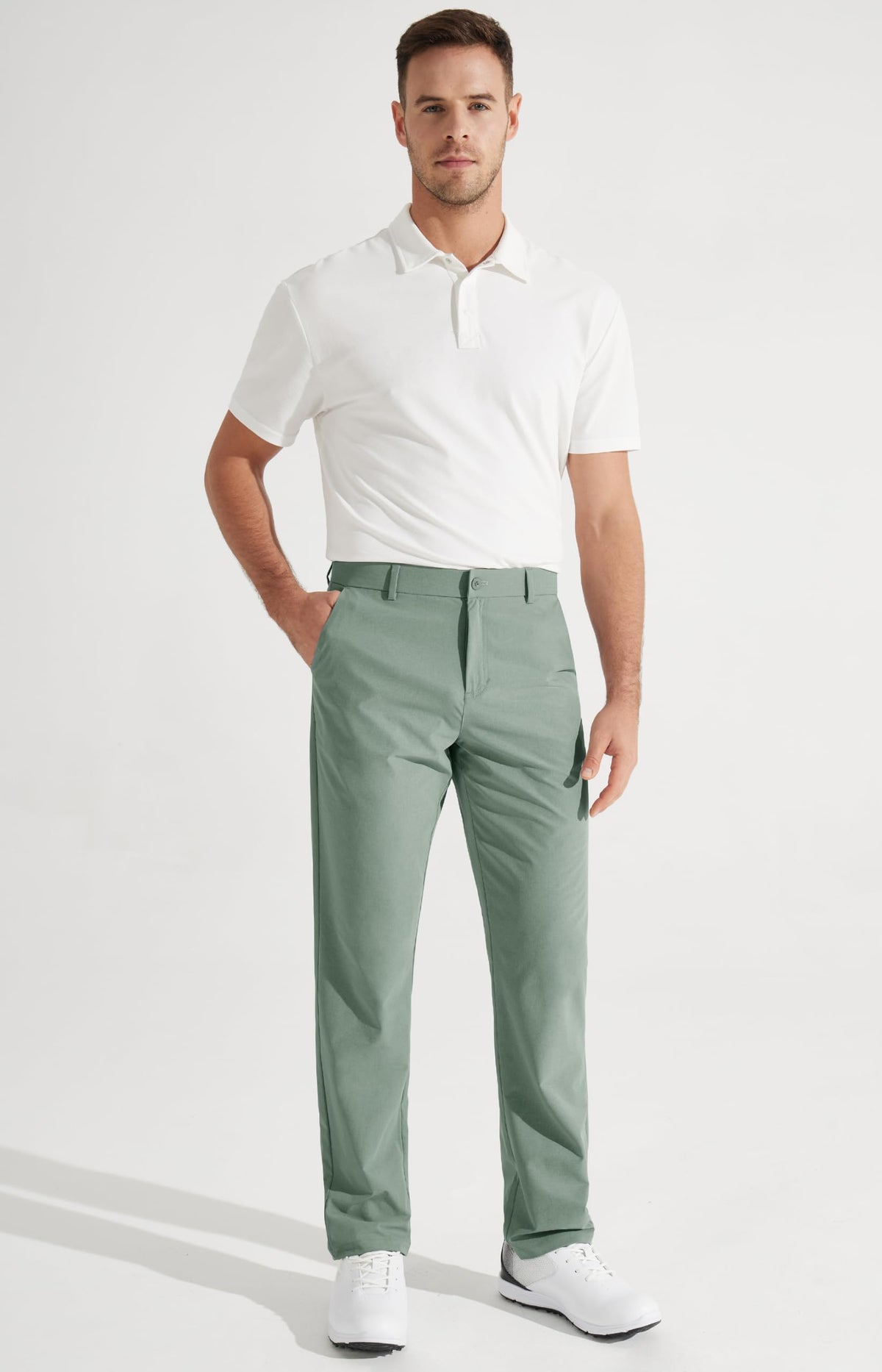 Libin Mens Golf Pants Stretch Work Dress Pants 30" Quick Dry Lightweight Business Casual Slacks for Men Travel Vocation Water Resistant, Sage Green, 40W x 30L