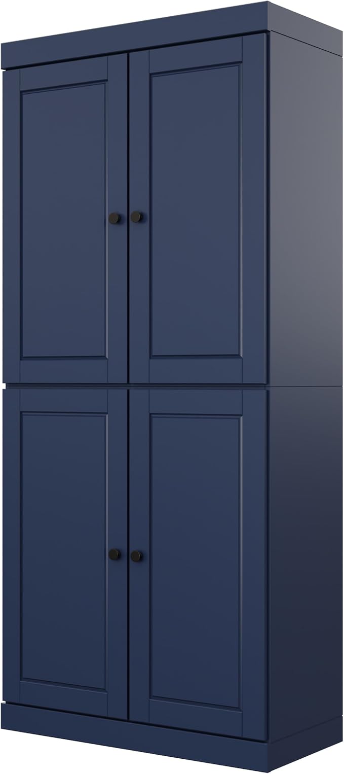 Palace Imports Solid Wood Bookcase - 6-Shelf Tall Bookshelf, 71.5” H x 32” W - Navy Blue, Wooden Cabinet Doors, Adjustable Shelves, 100% Renewable Eco-Friendly Wood, Made in Brazil