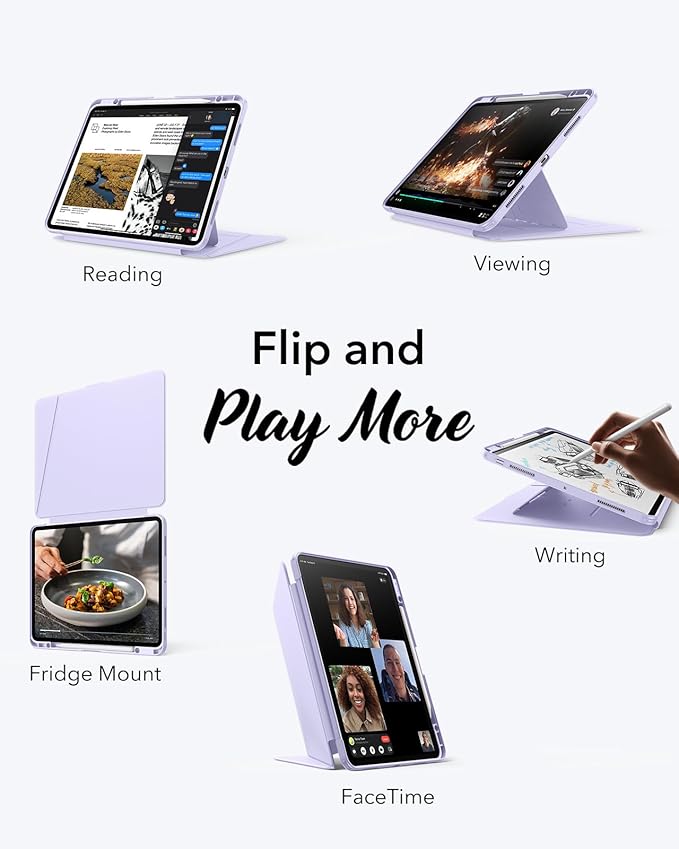 ESR for iPad Pro 13 Inch Case (M5/M4) 2025/2024, Vertical Stand Cover, Multi Stand Angles, Ultra-Stable Case with Pencil Holder, Flip Series, Purple