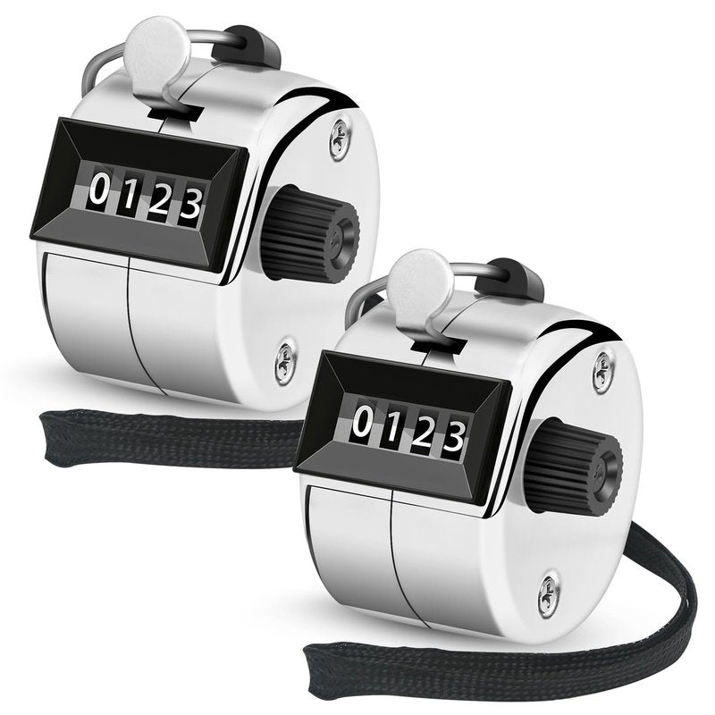 Nliyeisu 2 Pcs Clicker Counter, Hand Tally Counter with Large Display - Mechanical Pitch Counter Clicker for Baseball, Inventory, People Counting, Events, Gym Reps(Silver)
