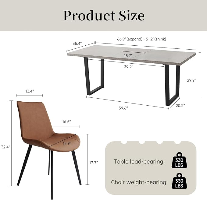 ZckyCine Modern Mid-Century Dining Table Set for 4-6 People Kitchen Dining Room Table Set Extendable Wood Dining Table and 4 Upholstered Chairs, Home Kitchen Furniture
