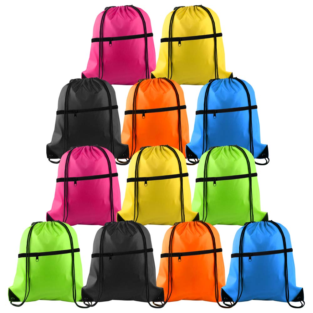 KUUQA 12Pcs Drawstring Bag Sports Gym String Backpack Bulk Cinch Bag Sackpack with Zipper for School Yoga Sport Gym Traveling