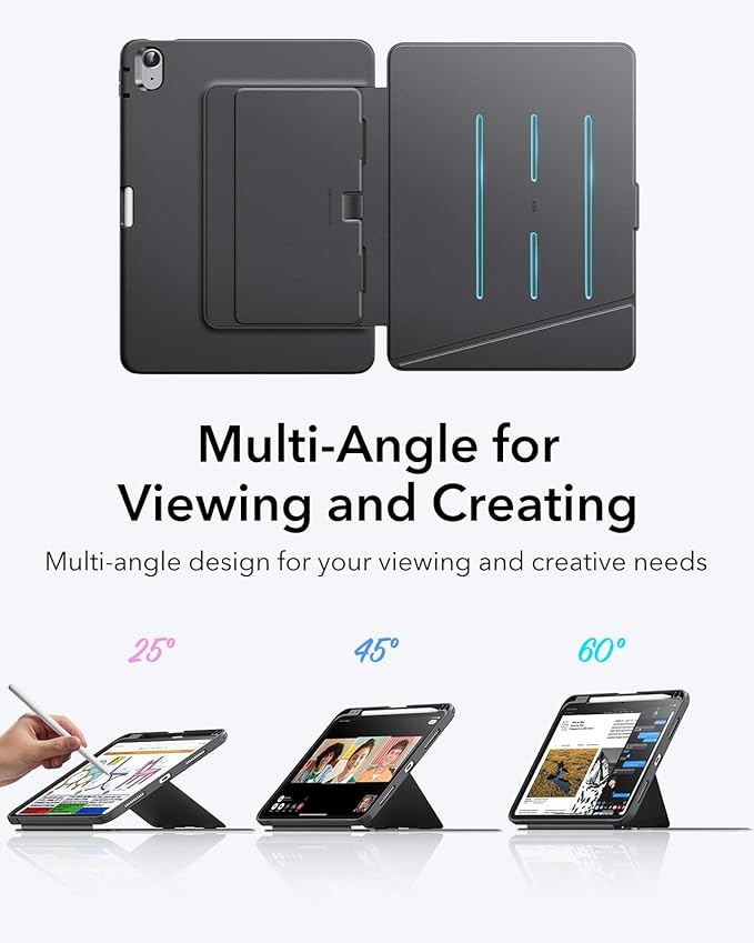 ESR for iPad A16 Case, iPad 11th/10th Generation Case (2025/2022), Vertical Stand Cover, Multi Stand Angles, Ultra-Stable Cover with Pencil Holder, Flip Series, Black | (2025/2022), Multi Stand Angles, Ultra-Stable Cover, with Pencil Holder, Black