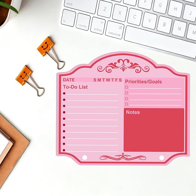 Desktop Thickened Acrylic Dry Erase Board to Do List Planner Board 12" x 10" Tabletop Priorities Notes Whiteboard with Stand Markers Pink for Office Home School Desk Weekly Daily Task Organizer