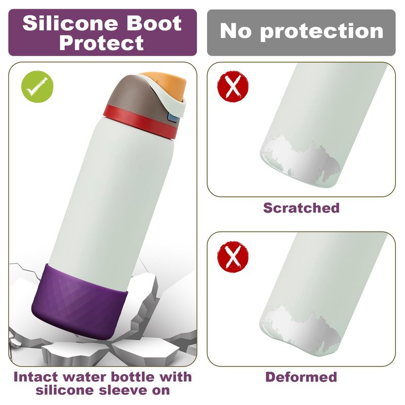 Alwenid 2PCS Silicone Water Bottle Boot for Owala 32 Oz, Anti-Slip Protective Sleeve Bottom Bumper Protector for FreeSip, Twist, and Flip Stainless Steel Water Bottles (Dark Purple)