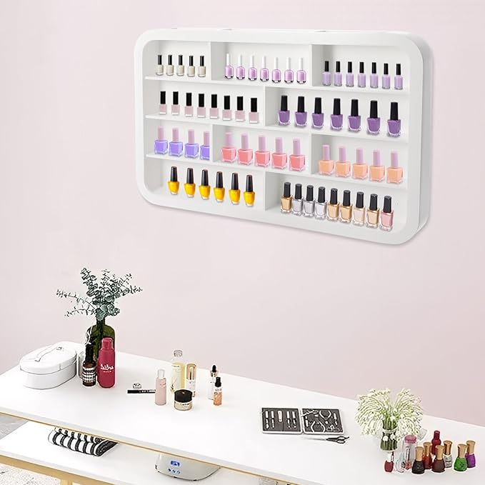 Wall-Mounted Nail Polish Organizer Rack - 4 Tier 10 Cube Floating Nail Polish Shelves, Makeup & Beauty Essentials Storage - Multi-Purpose Display Holder for Home Spa & Nail Studio - 39.37in