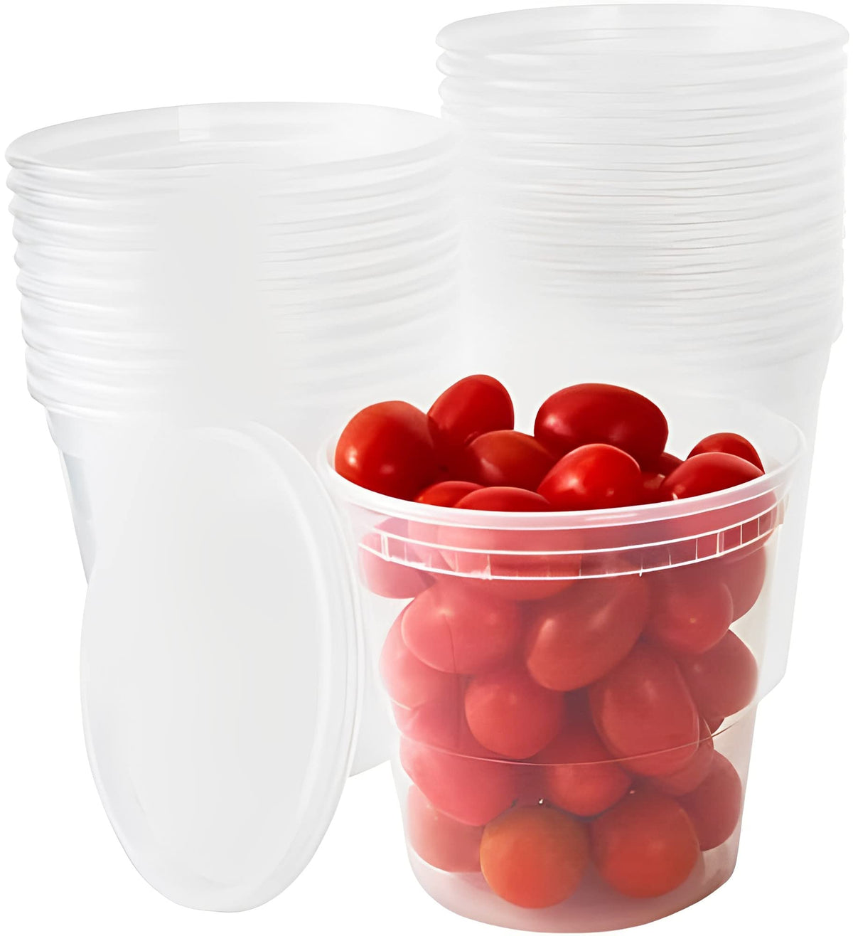 Deli-Grade BPA-Free 12oz Plastic Containers with Lids 48ct. Leakproof Microwavable Portion Container for To-Go Orders, Food Prep and Storage. Reusable Takeout Cups for Restaurant, Cafe and Catering.