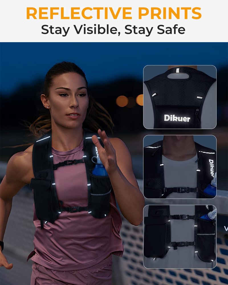 Running Vest for Women Men, Lightweight Hydration Runner Vest with Transparent Waterproof Phone Pocket, 17oz Soft Flask, Adjustable Chest Straps Reflective Backpack for Hiking Cycling Jogging