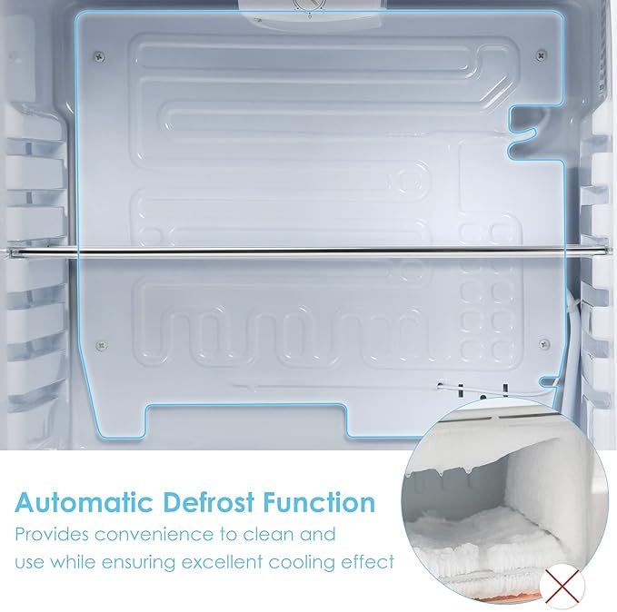 COSTWAY Compact Refrigerator, 2.4 cu ft. Single Door Small Fridge with Auto Defrost, Adjustable Temperature 32℉ to 50℉, Reversible Door, Removable Glass Shelves, Mini Fridge for Apartment, White