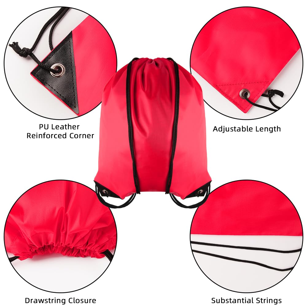 GoodtoU Drawstring Bags, Nylon Backpack Bulk Cinch Sack for Sport, Traveling, Team (60Pcs, Cherry)