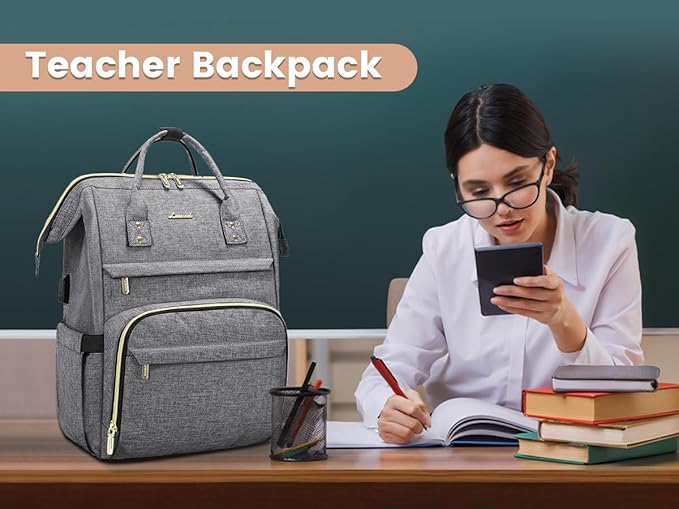 LOVEVOOK 17 inch Laptop Backpack Women, Large Travel Computer Back Pack with USB Charging Port, Anti Theft Backpack for Women Teacher Nurse Work, College Business, Austere Grey
