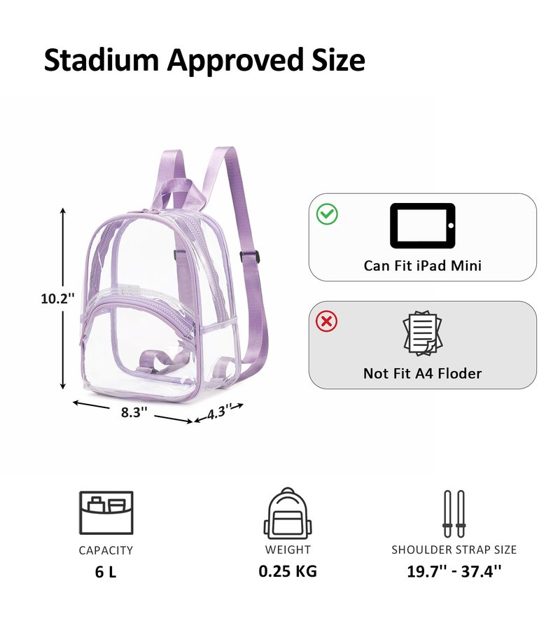 abshoo Clear Bag for Stadium Events Approved Clear Mini Backpack Transparent Bags for Women Concert Festivals Sport Event (Purple)