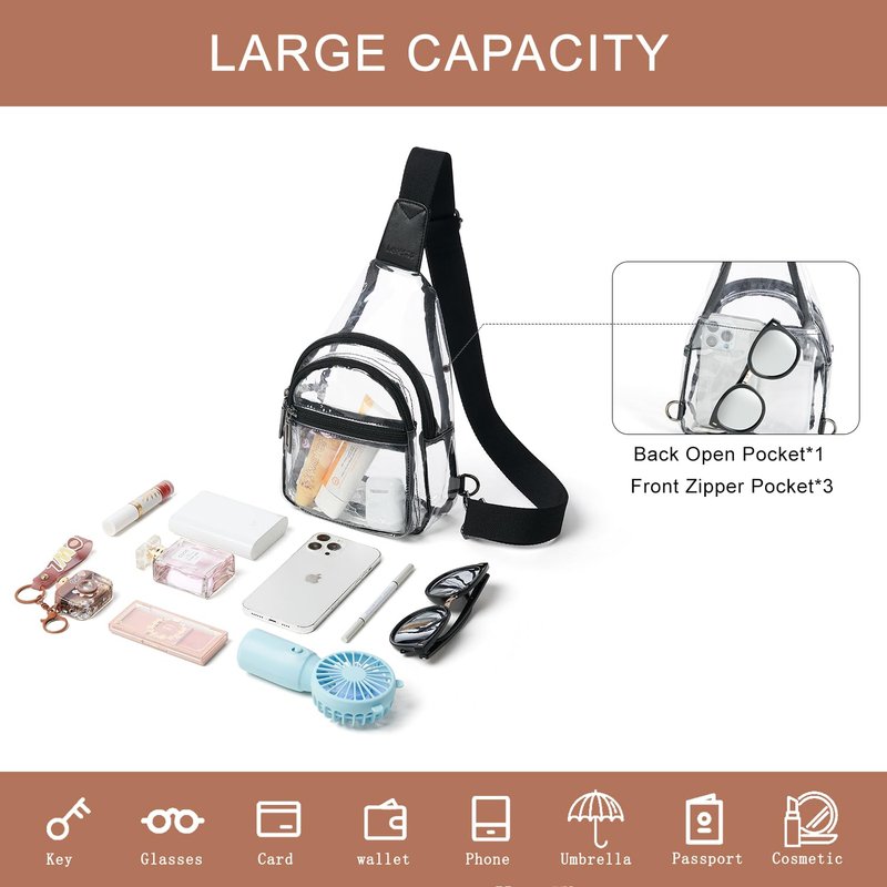 Leresas Clear Sling Bag for Stadium Events Women Men Transparent Purse Stadium Approved Clear Backpack Concerts Black-1