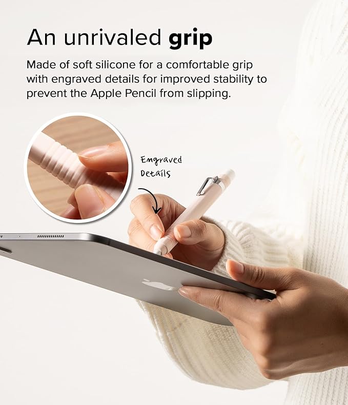 Ringke Silicone Drafting Pencil Case Compatible with Apple Pencil 2nd Generation and Apple Pencil Pro Case, Perfect Grip Silicone Protective Cover Sleeve Accessories - Pink Sand