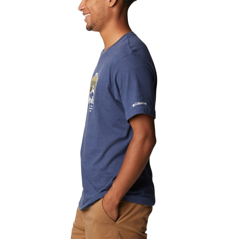 Columbia Men's Thistletown Hills Graphic Short Sleeve, Dark Mountain Heather/Hikers Graphic, X-Large