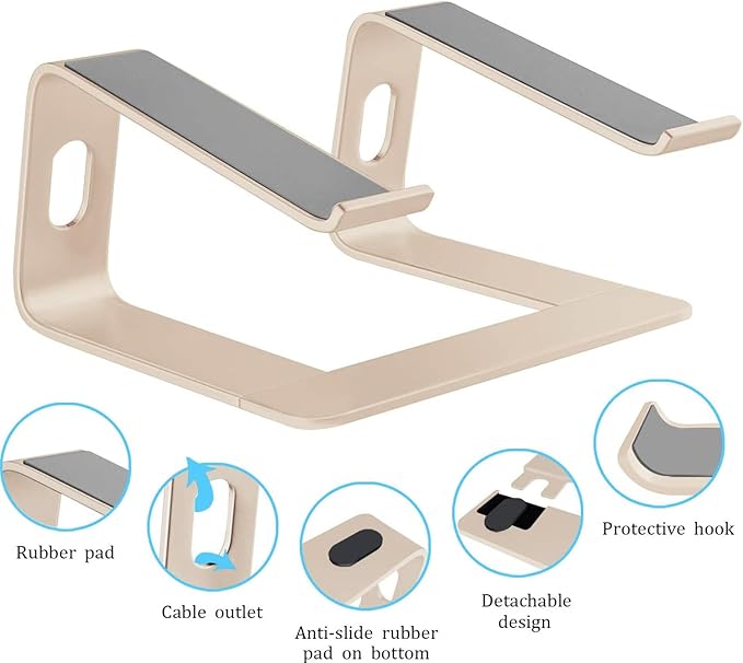 Orionstar Laptop Stand Aluminum Laptop Riser Compatible with Mac MacBook Air Pro 10 to 15.6 Inch Notebook Computer, Ergonomic Elevator Holder (Gold)