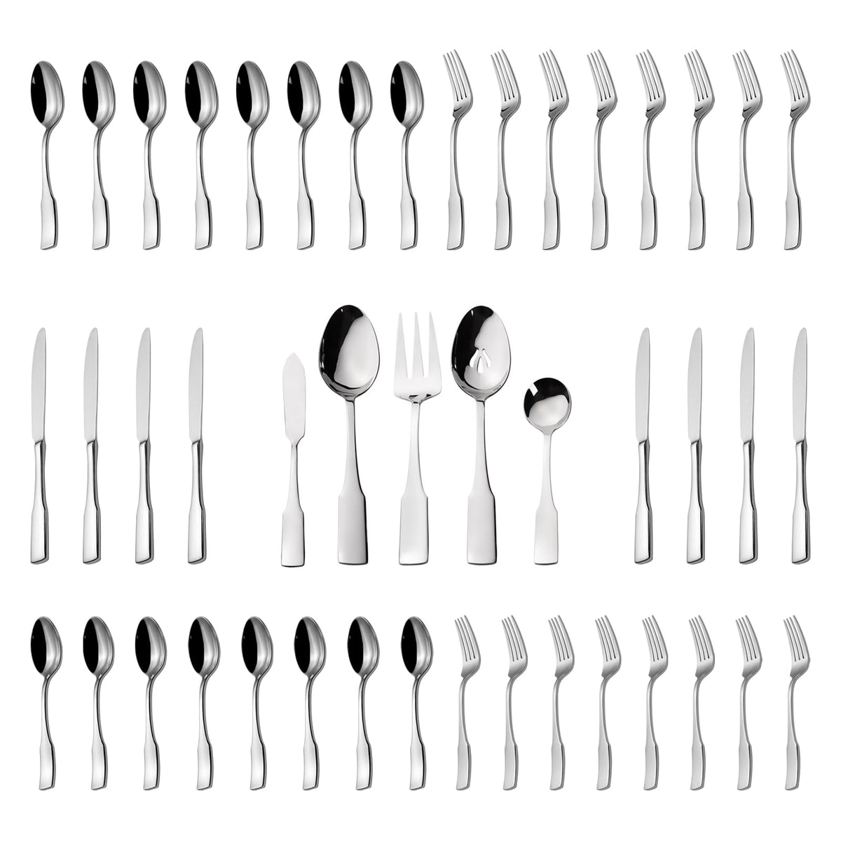 Alata Kate 48-Piece Silverware Set with steak knife Service for 8, Stainless Steel Flatware Set, Mirror Polished Cutlery Set Dishwasher Safe