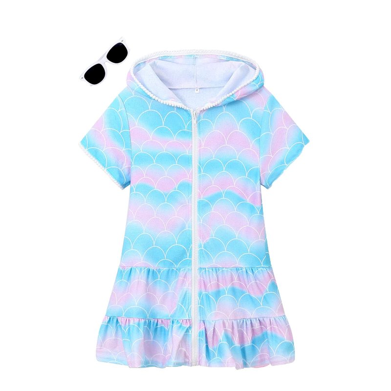LUCKYGAL Toddler Girls Swim Cover Up Kids Swimsuit Coverup Mermaid Terry Beach Pool Clothes,2t 3t